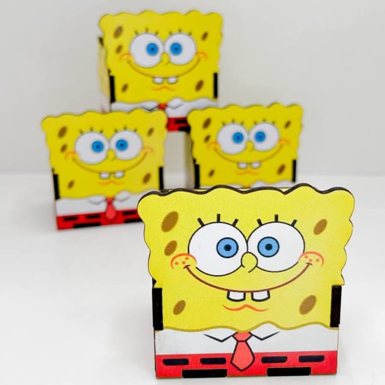 5/10/15/20PCS Mini Cubos Bob Esponja em MDF - Lembrancinha Porta Bombom Caixinha