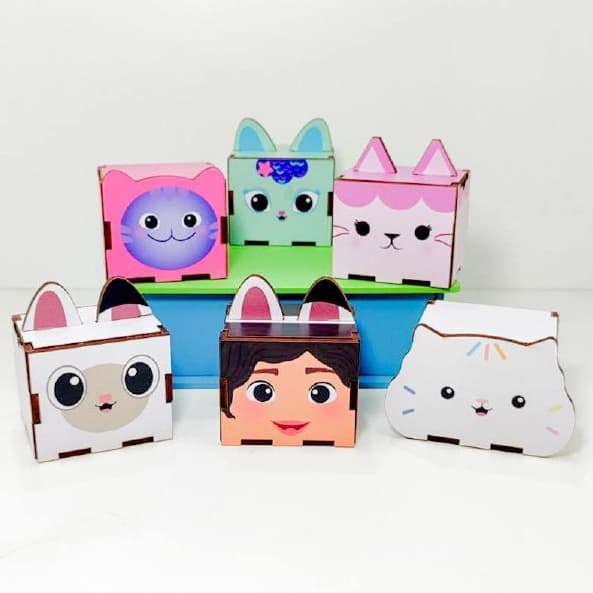 5/10/15/20PCS Mini Cubos Casa Mágica da Gabby em MDF - Lembrancinha Porta Bombom Caixinha