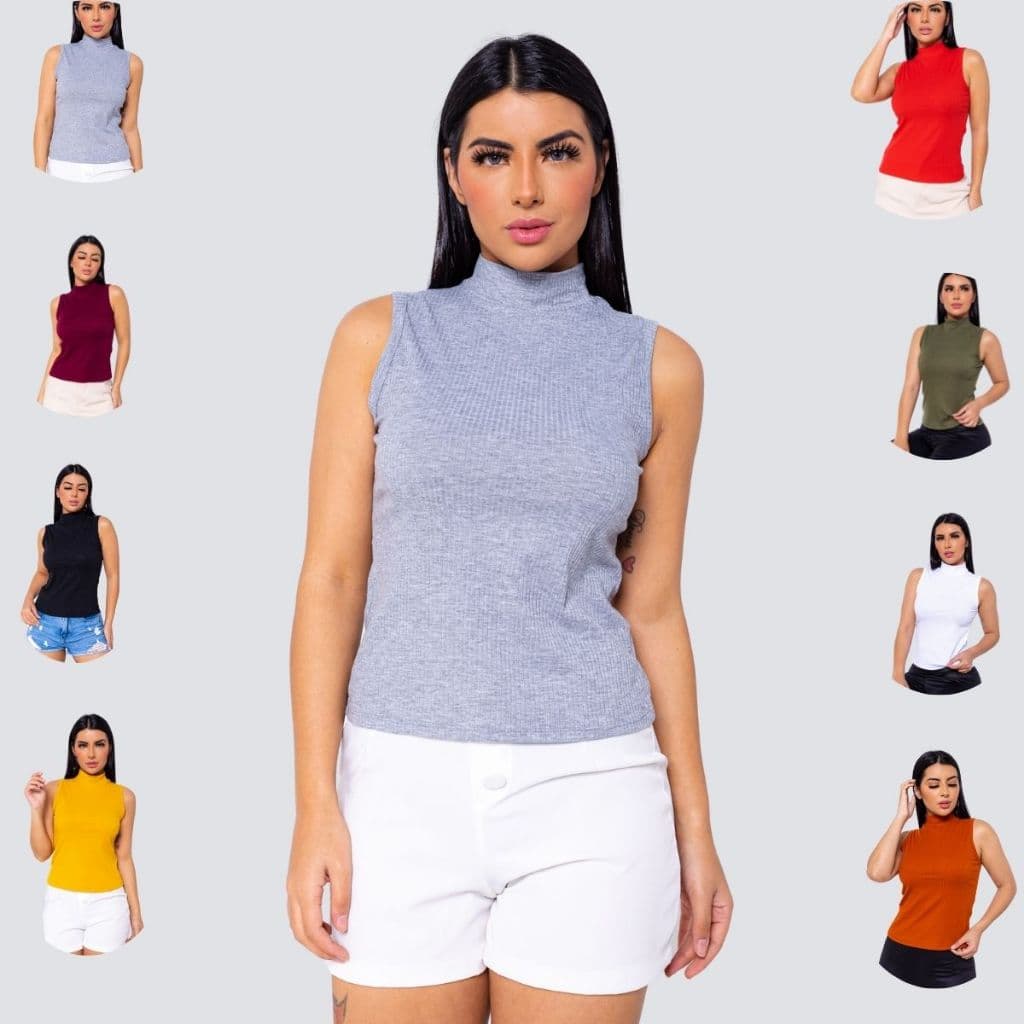 Blusa Gola Alta Sem Bojo Canelada Geisa Blusinha Verão Super Na Moda