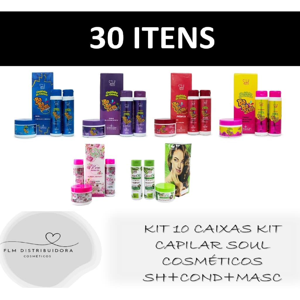 Pack Sortidos 10 caixas Kit Capilar Soul Cosméticos Sh+Con+Masc