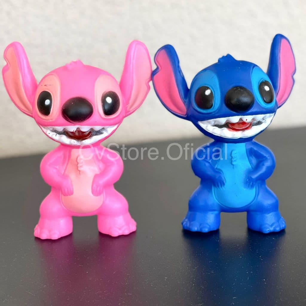Kit 2 Bonecos Infantil Lilo & Stitch Filme Lançamento Desenho Animado Emborrachado SUPER PROMOÇÃO Azul Menino Rosa Menina Presente Lembrancinha Aniversário Mesversário Bonequinho Modelo De Borracha Boneco Infantis Brinquedo Meninos E Meninas Colecionável