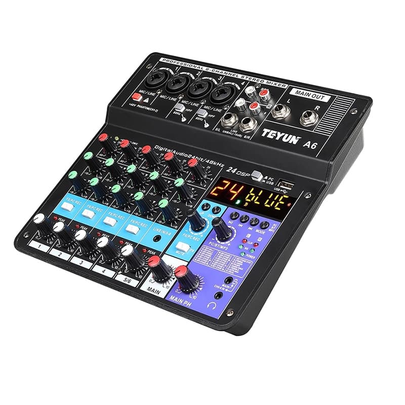 6 canais de potência karaoke amplificador estéreo áudio mixer interface de som console de mistura entrada do computador