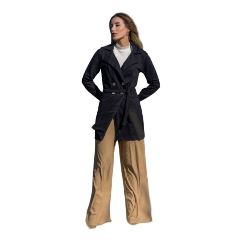 Casaco feminino sobretudo longo em Tecido Moletinho Flanelado, com botões e amarração por faixa - Algodão, manga longa, comprimento midi, comprido, agasalho, blazer, casaquinho, liso, slim, feminina, Nova Coleção Inverno 2024
