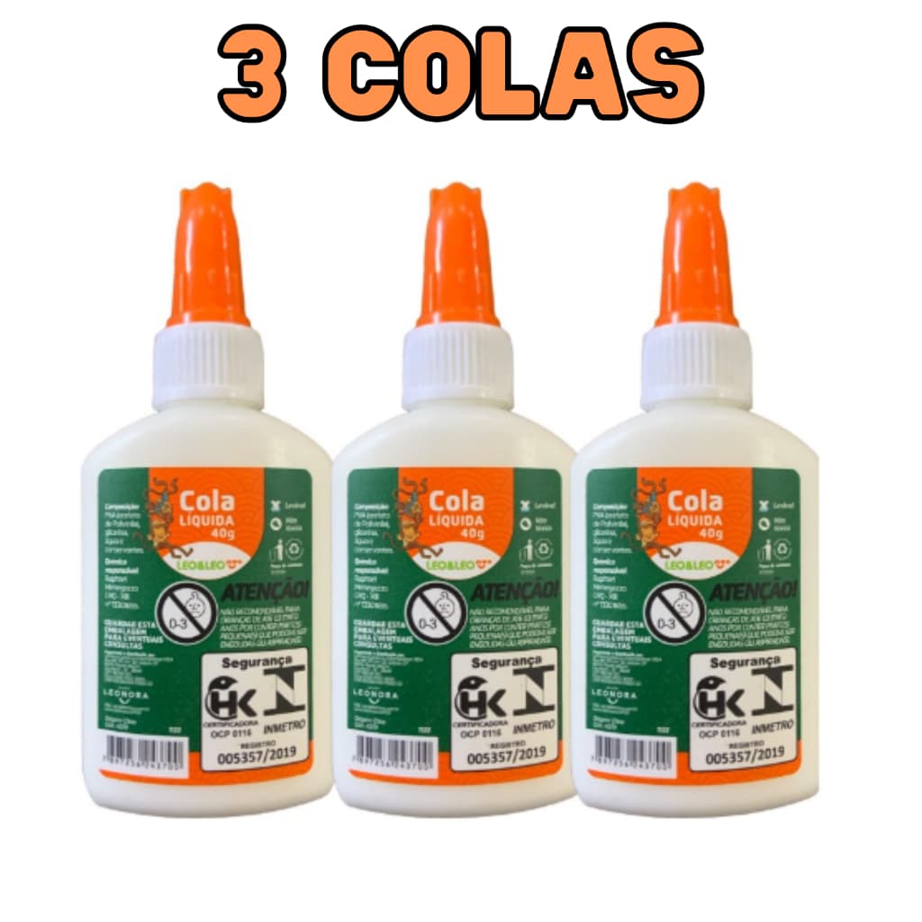 Cola Branca Escolar Liquida 40 Gramas  Leoleo- 3 Unidades