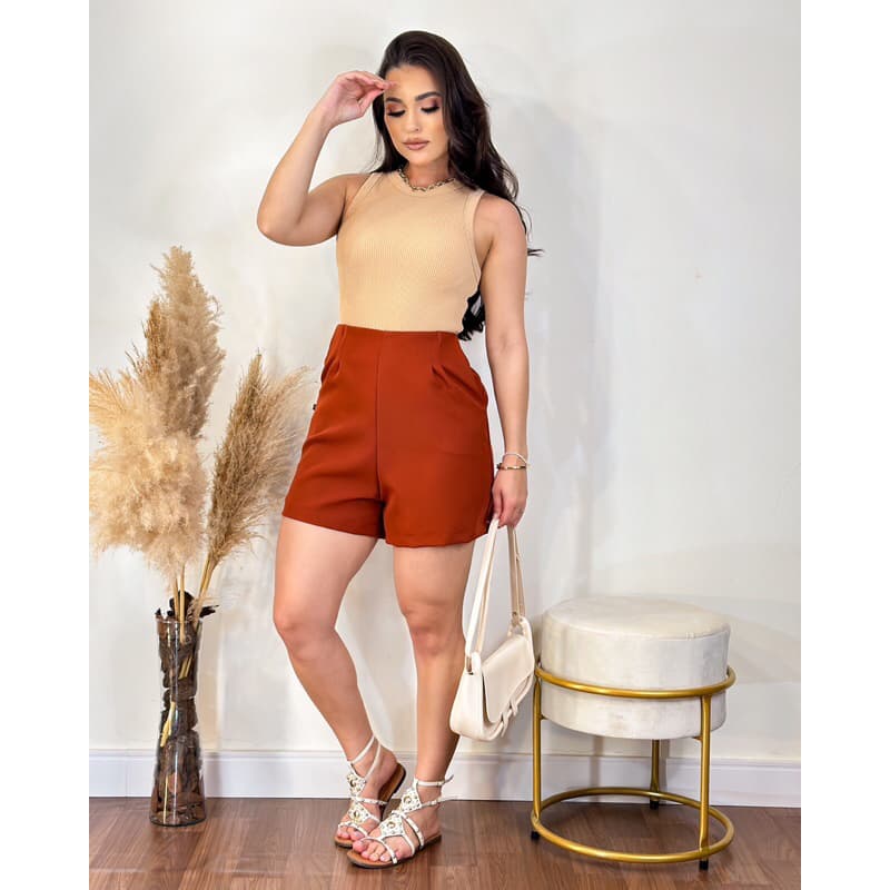 Short Social Alfaiataria Zara Com ziper na lateral Cintura alta casual básico