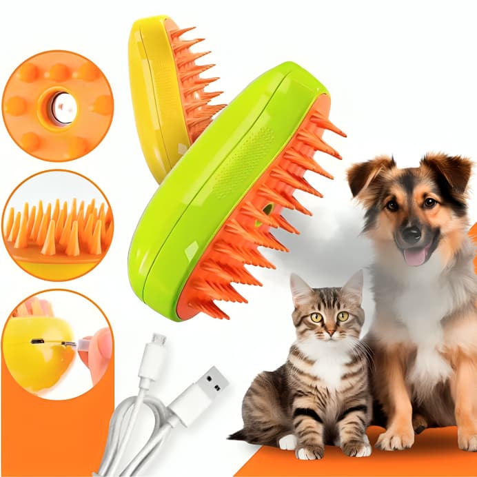 Escova A Vapor 3 Em 1 Cães E Gatos Remoção De Pêlos Autolimpante Para Massagem De Estimação Removedor De Pêlos Penteador Escova Rasqueadeira