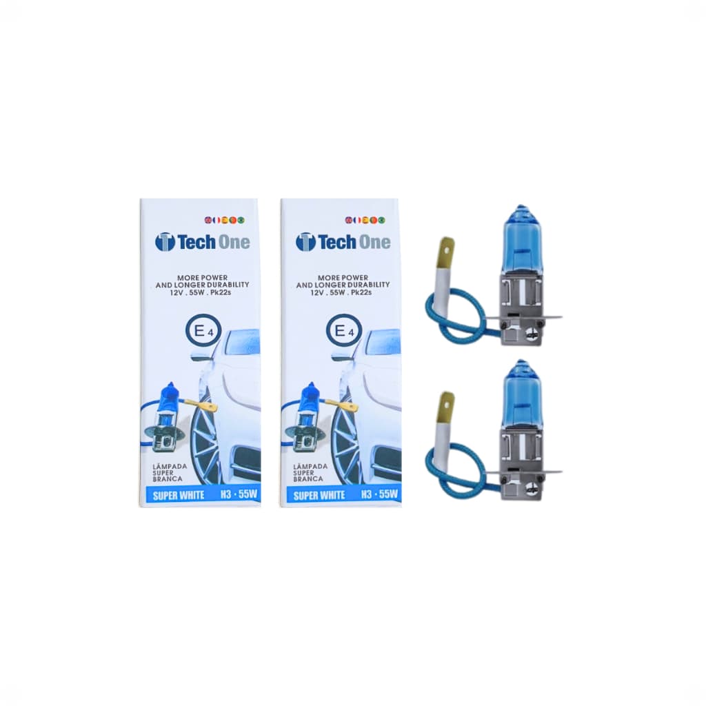 KIT 2 Lâmpadas H3 12V 55W 8500K Super Branca Automotiva Farol e Farol de Milha TECH ONE