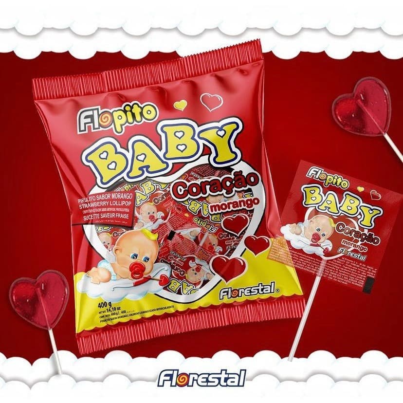 Pirulito de Coração Vermelho Pacote com 500g ou 200g Flopito baby
