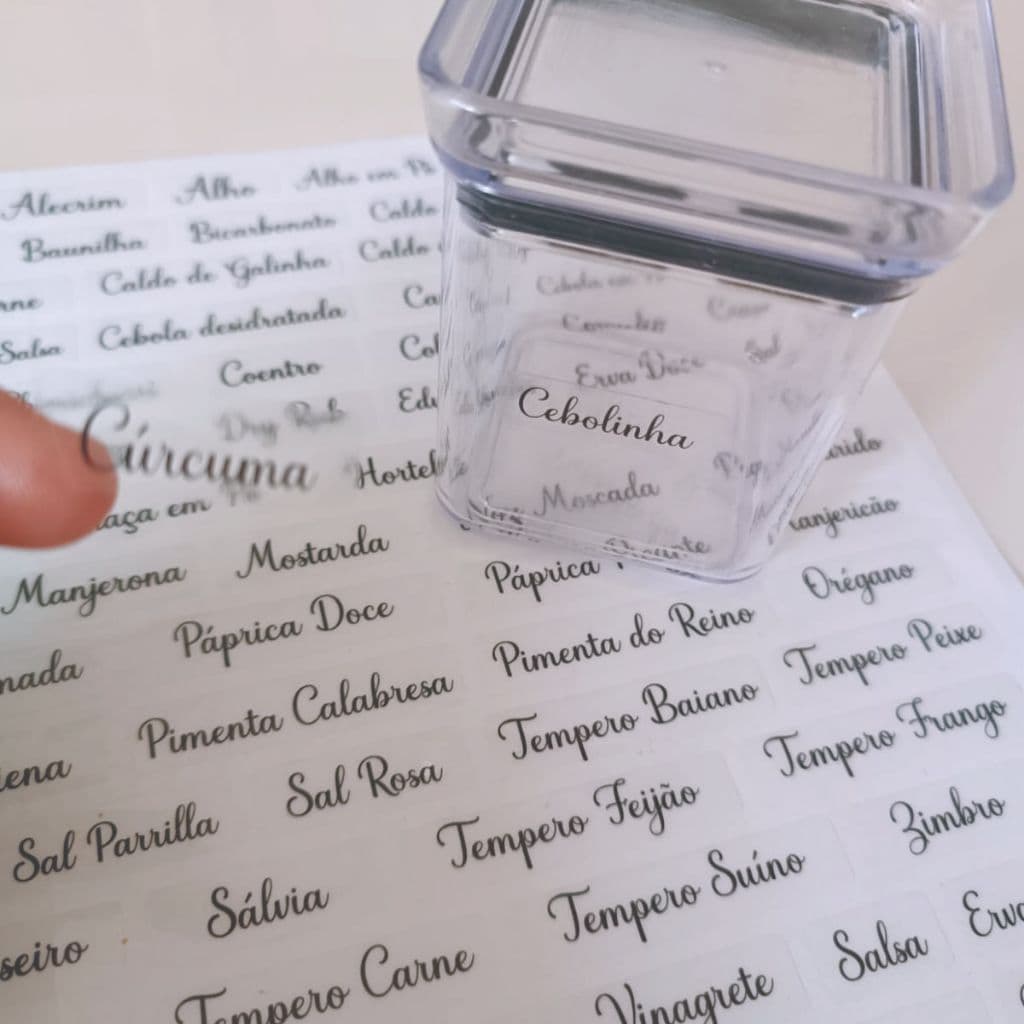 Kit 74 Etiquetas Adesivas Vinil transparentes para Condimentos Grãos Temperos Potes Organizadores Laváveis