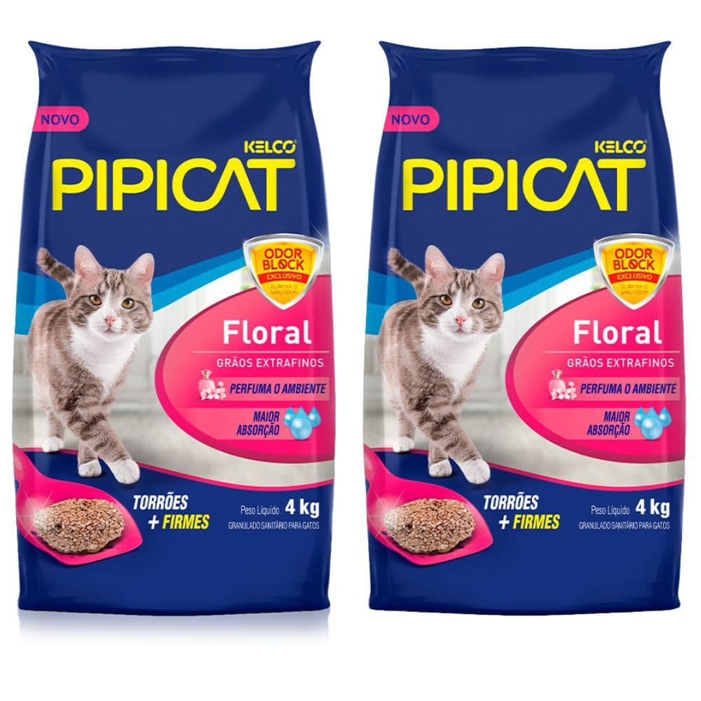 2 Areia Higiênica Gato Pipi Cat Floral 4 Kg