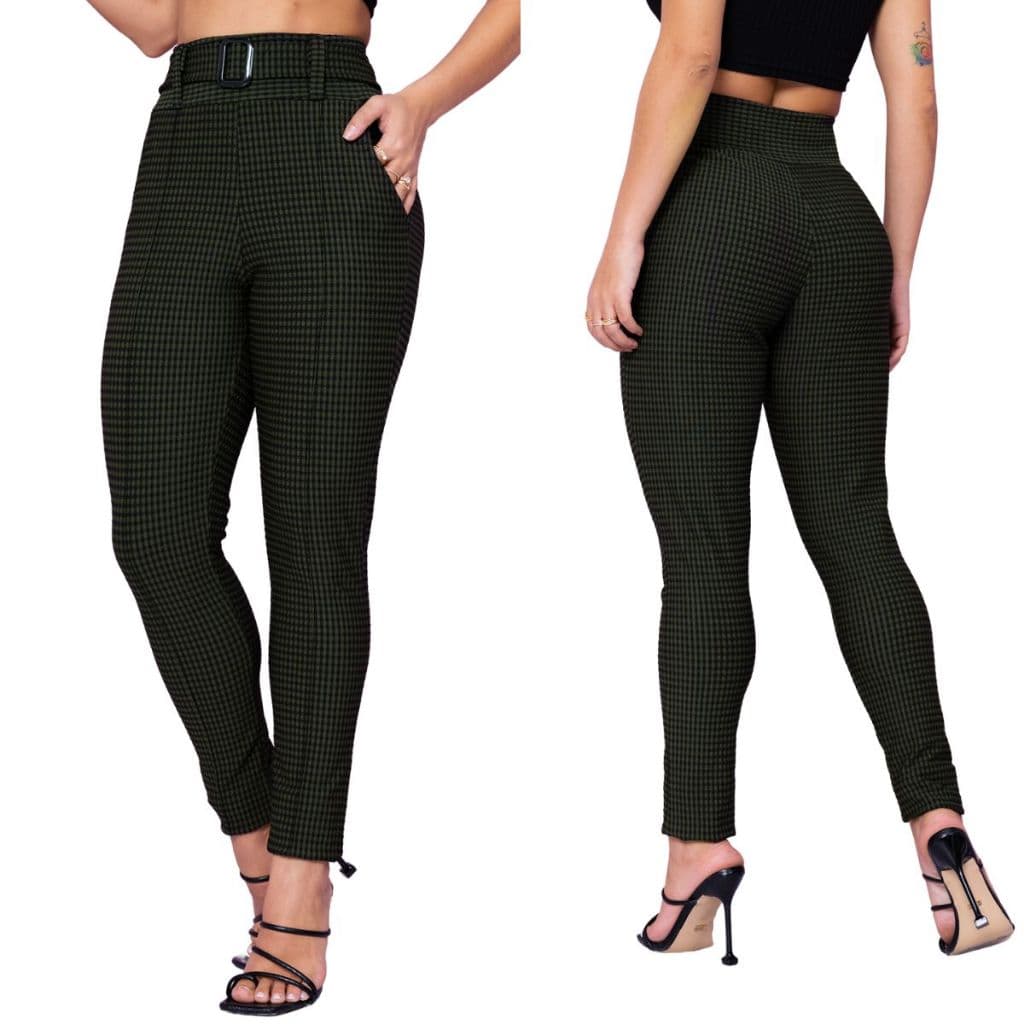 Calça Skinny Jacar Cintura Alta Com Lycra Feminina Cinto Fake Empina Levanta Bumbum Roupa Modeladora Super Fashion