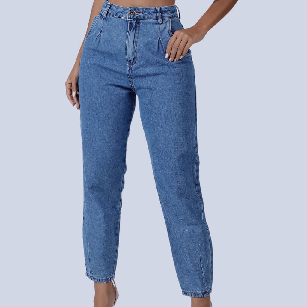 Calça Jeans Feminina Baggy Boyfriend Cintura Alta Jeans 100% Algodão Sem Lycra Relça o Corpo