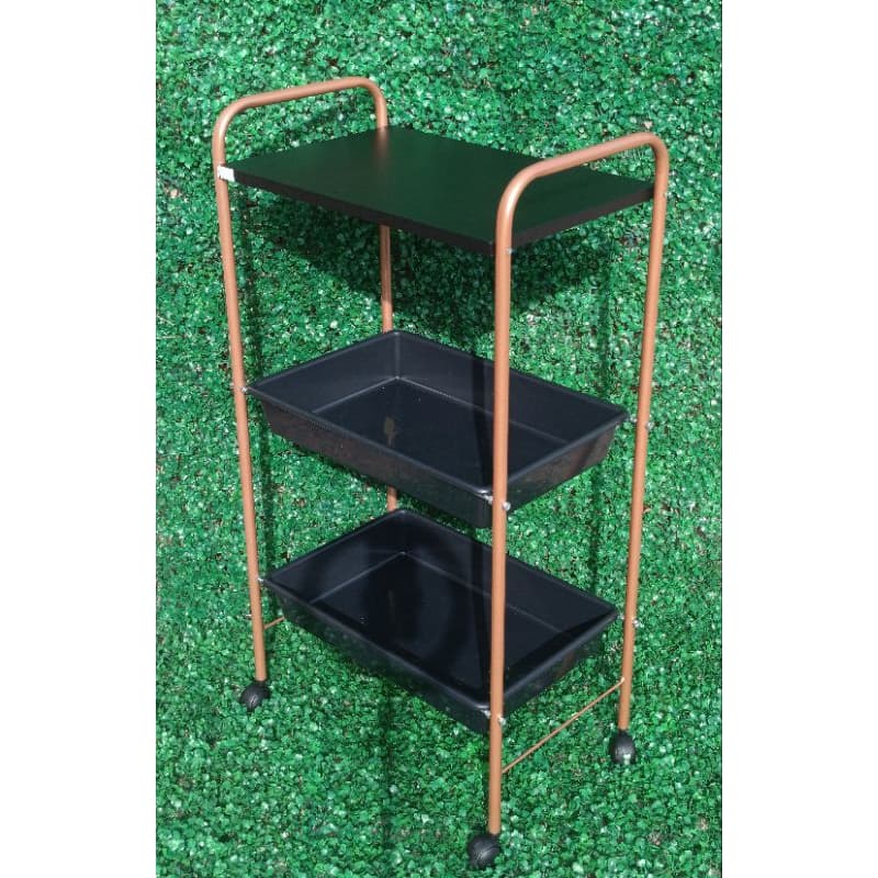 Carrinho Auxiliar Estética 1 tampo 2 Bandejas Rose Gold e Preto