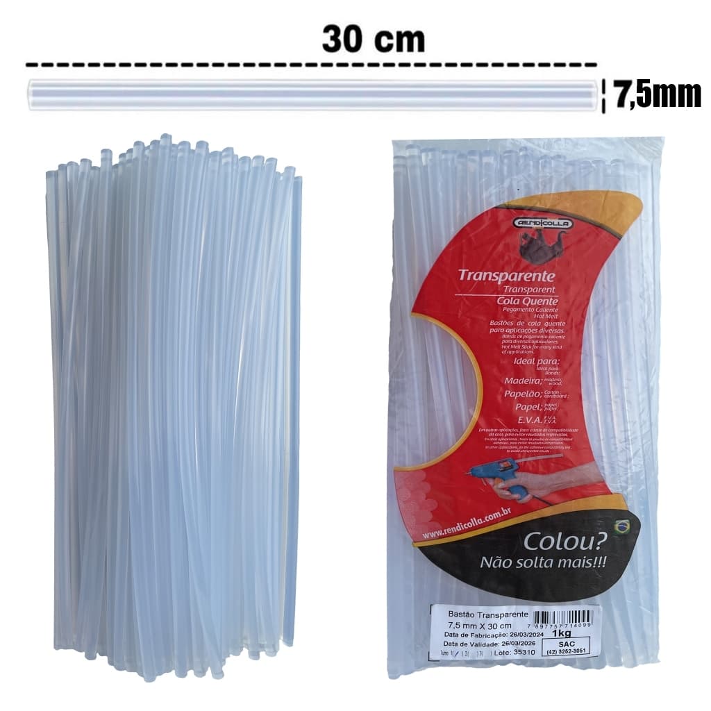 Bastão de Cola Quente Rendicolla 7,5 mm x 30 cm – Pacote 500G