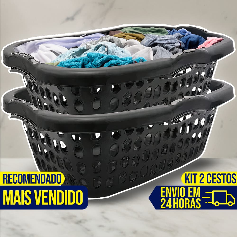Kit 2 Cesto Telado Vertical 32 Litros Roupa Suja Multiuso GIGANTE CABE TUDO Organizador