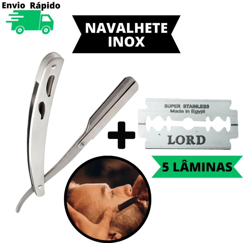 Kit Navalhete Profissional + 5 Lâminas Aço Inox Navalha Para Barba Sobrancelha Cortar Cabelo Design