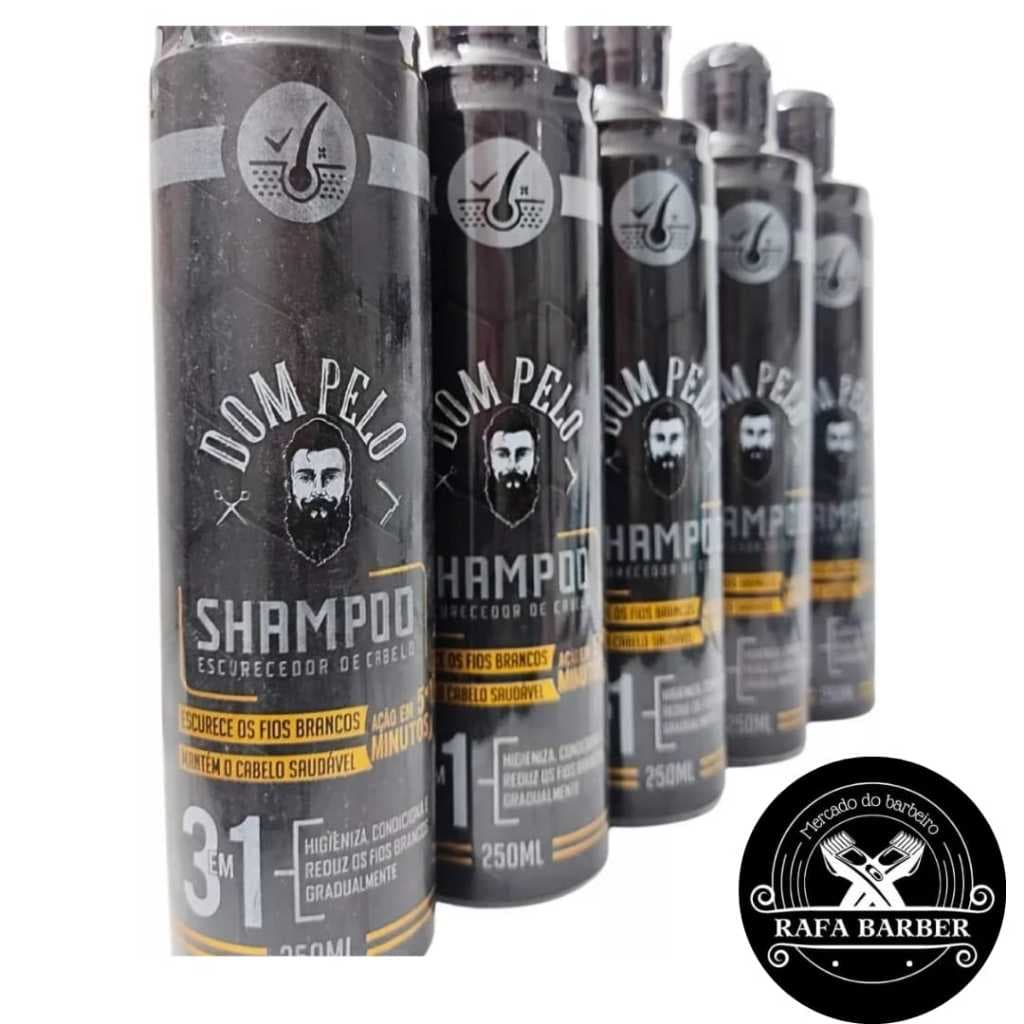 Kit 6 Shampoo Escurecedor Dom Pelo Nova formula 250ml 3 em 1 Cabelo, Barba, Bigode, Pronta Entrega Envio Imediato
