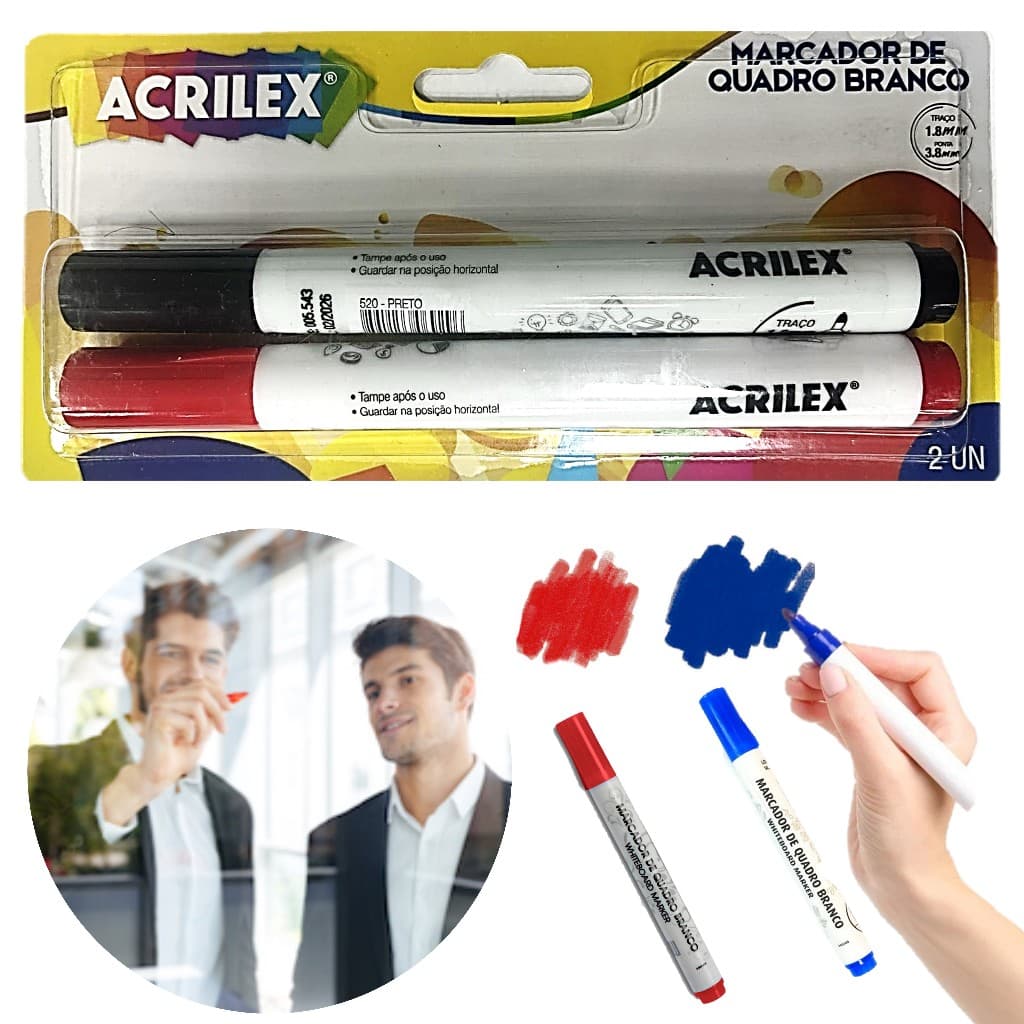 Kit 2 Canetas Marcador Quadro Branco Fácil Remoção Acrilex