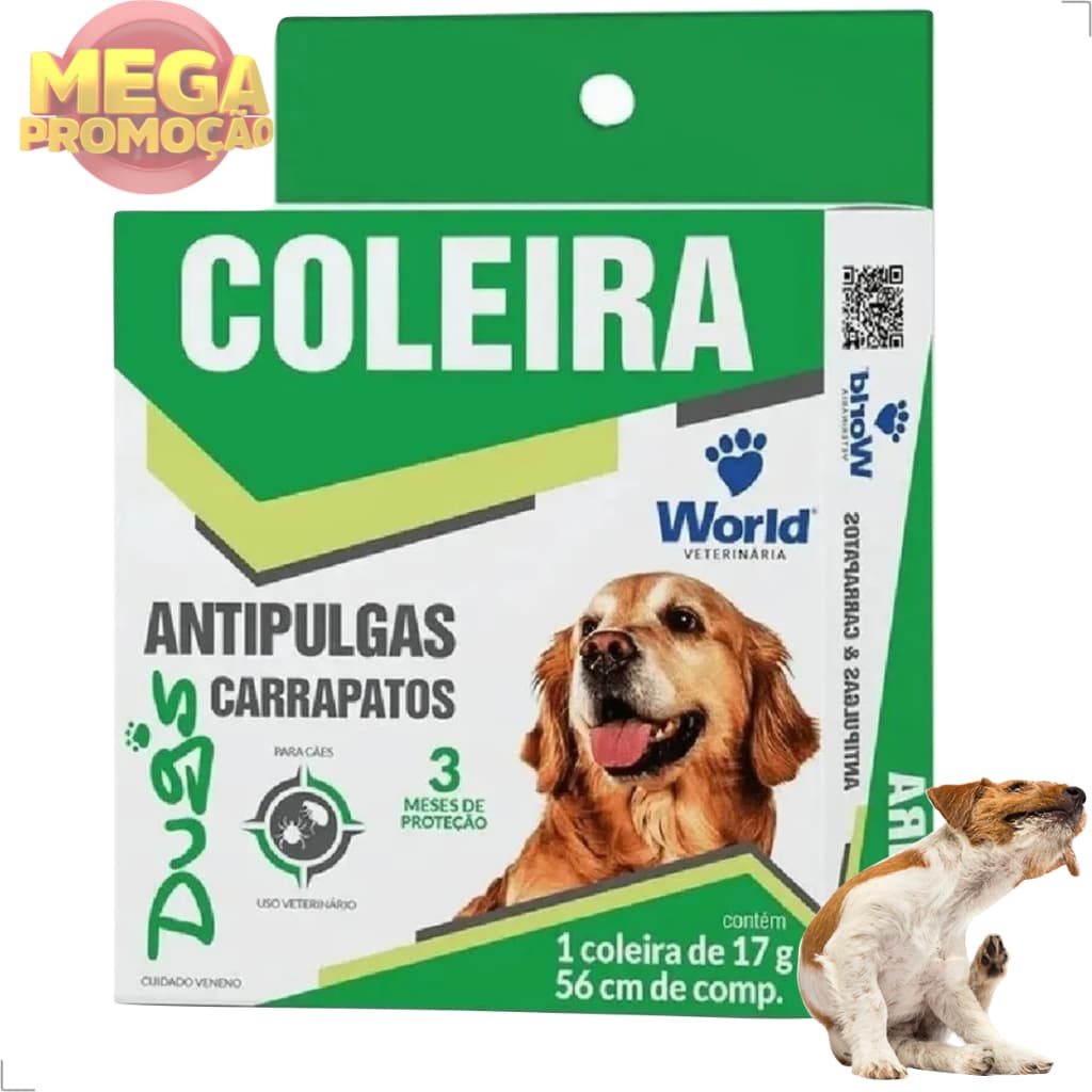 Coleira Anti pulga e Carrapato Remédio para Carrapatos Cachorro World Dugs
