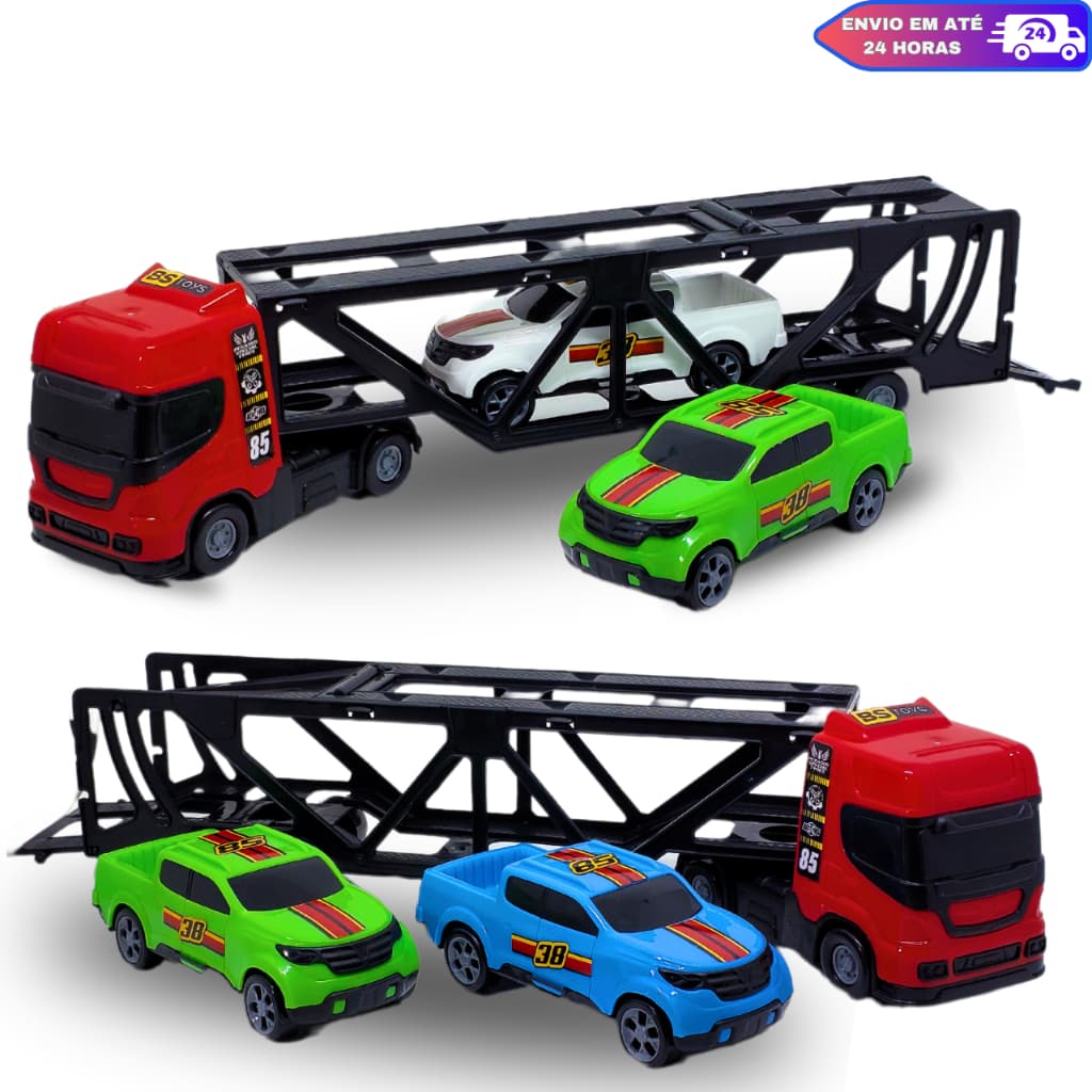 Brinquedo Infantil Caminhão Carreta Cegonha Com 2 Carrinhos 4 Cores  Super Presente