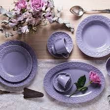 Jogo 04 Pratos Rasos Jantar Tassel Relevo  Lilás Porcelana Germer - Porcelanas Germer