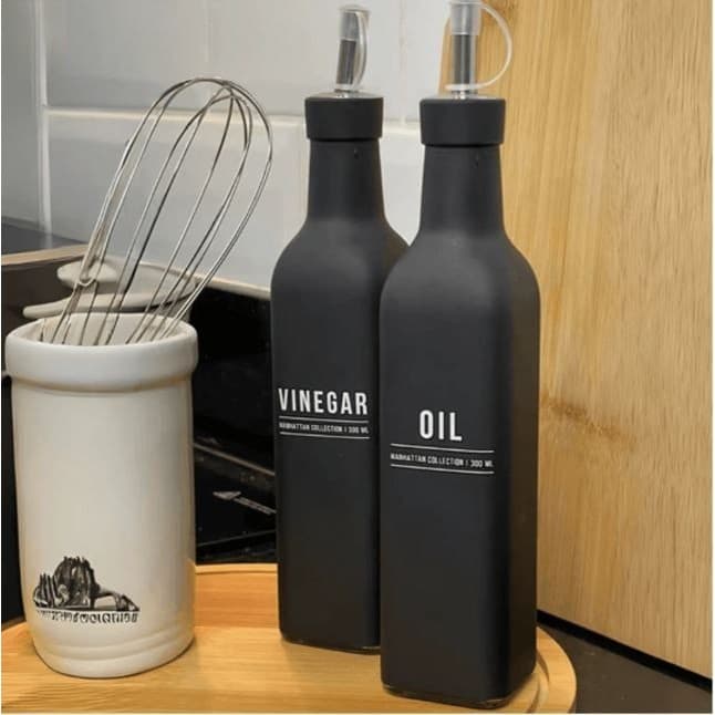 Kit Galheteiro de Luxo 2 Pecas Porta Azeite Vinagre Oleo Preto Fosco perfeito 300ml
