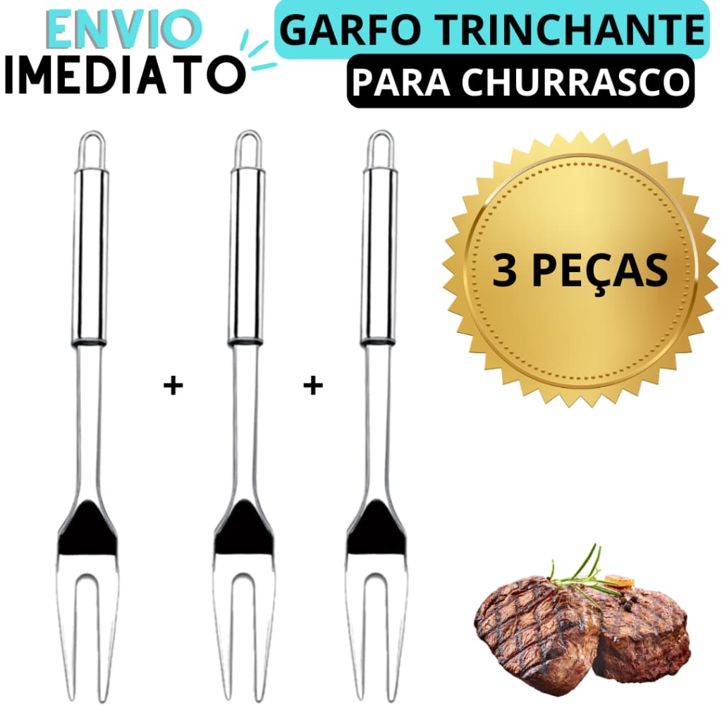 Kit 3 Garfo Trinchante Cabo Longo Garfo Para Churrasco 100% Inox Garfo Comprido