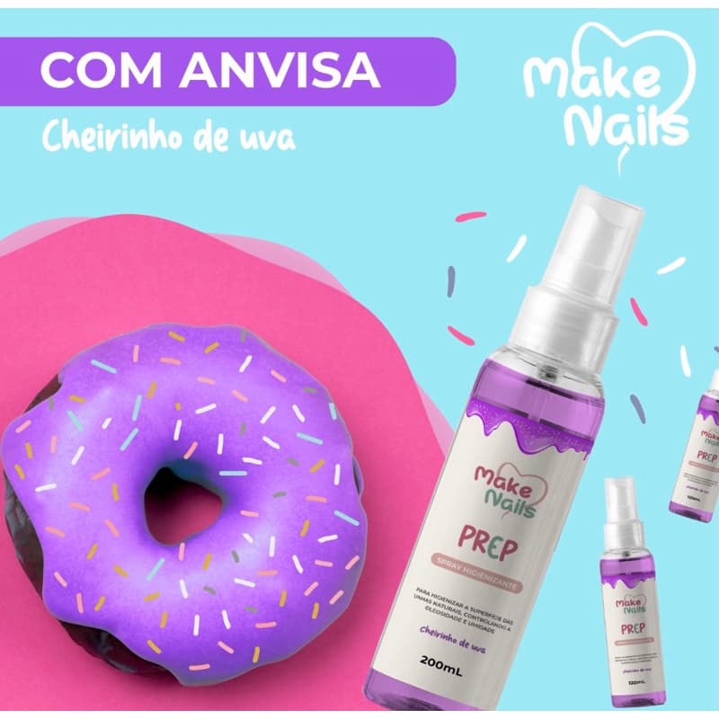 Spray higienizador Make Nails 200ml antifúngico cuidado com as unhas
