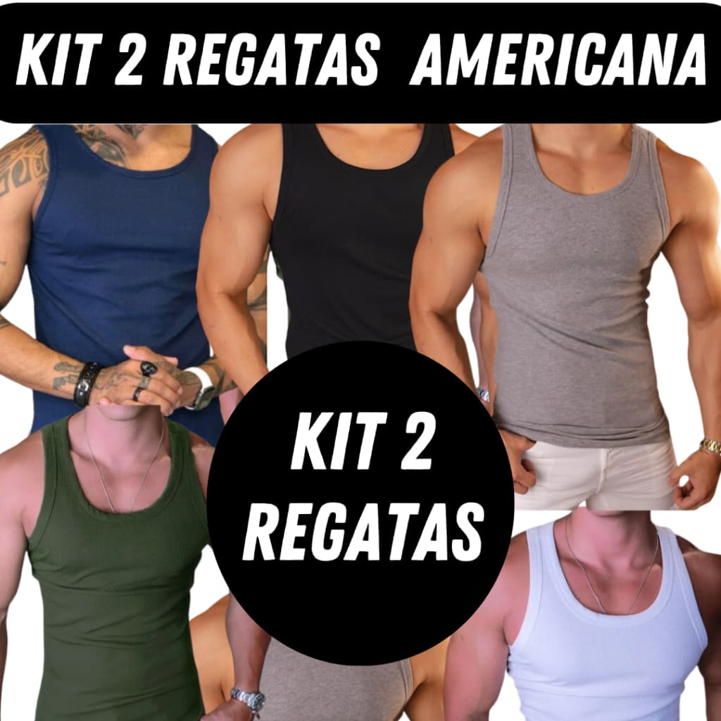 Kit com 2 Regata Masculina Canelada Americana Camiseta Ribana