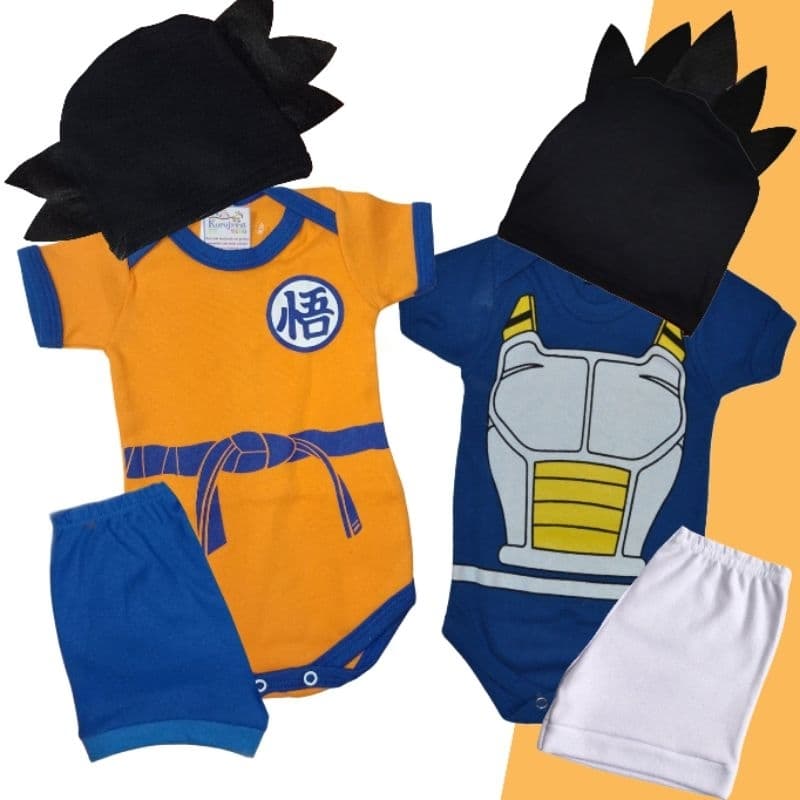 Body Bebê Temático Dragon Ball Goku Vegeta Fantasia Mesversário Ítens Opcionais