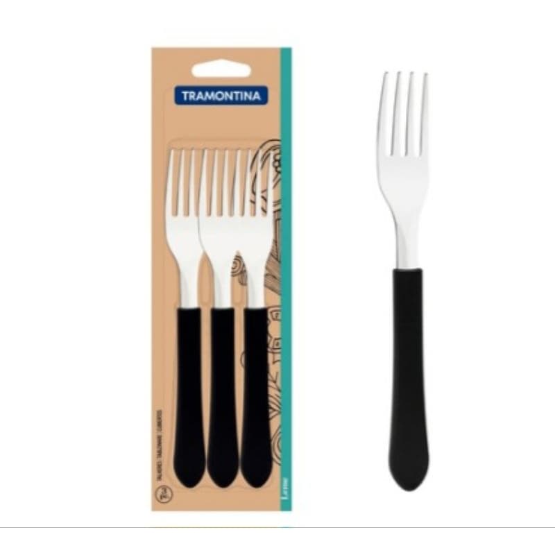 Jogo De Garfos De Mesa Tramontina Leme 3 Peças Inox Preto