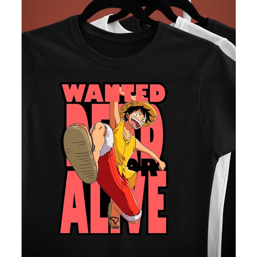 Camiseta Luffy One Piece Procura-se Wanted Algodão Unissex