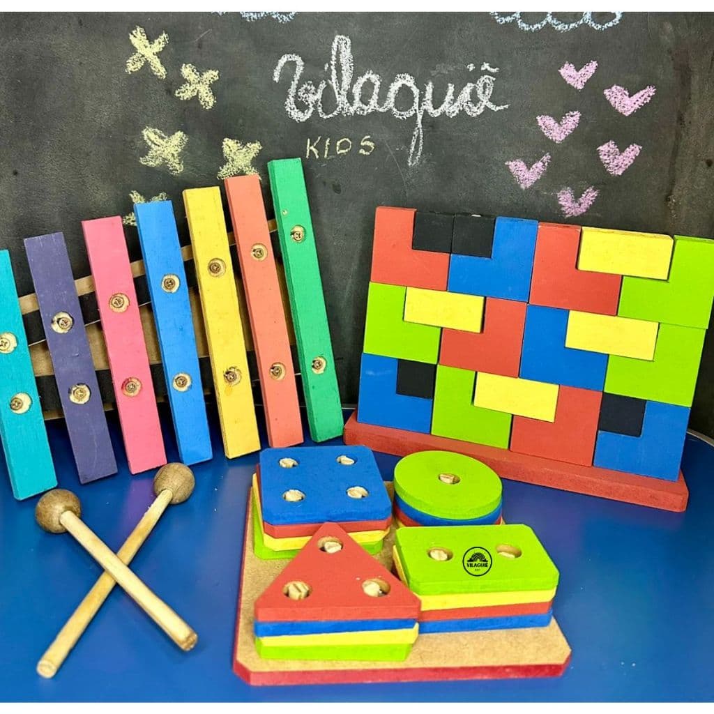 Kit Atividades 3 Brinquedos Pedagógicos Educativos Madeira MDF- Primeira Infância