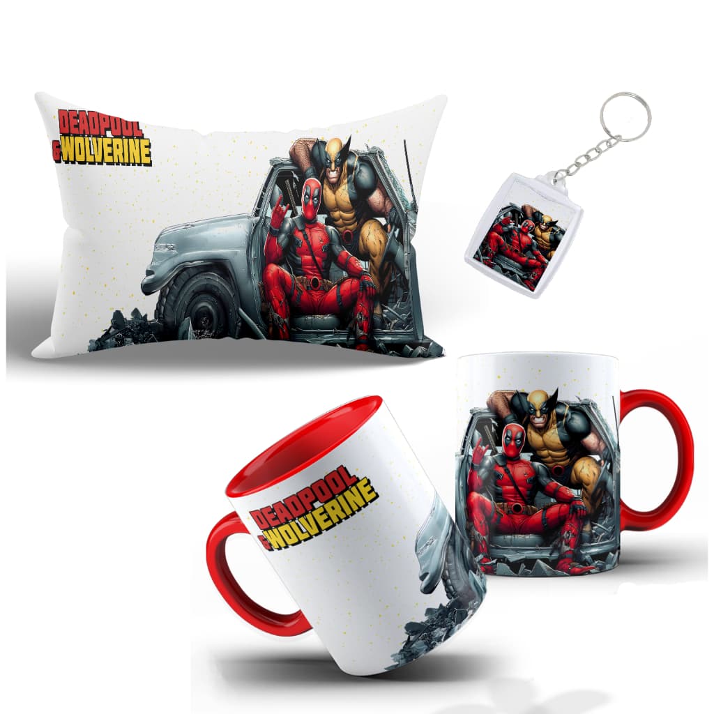 Kit Deadpool e Wolverine com Caneca, Almofada e Chaveiro 15