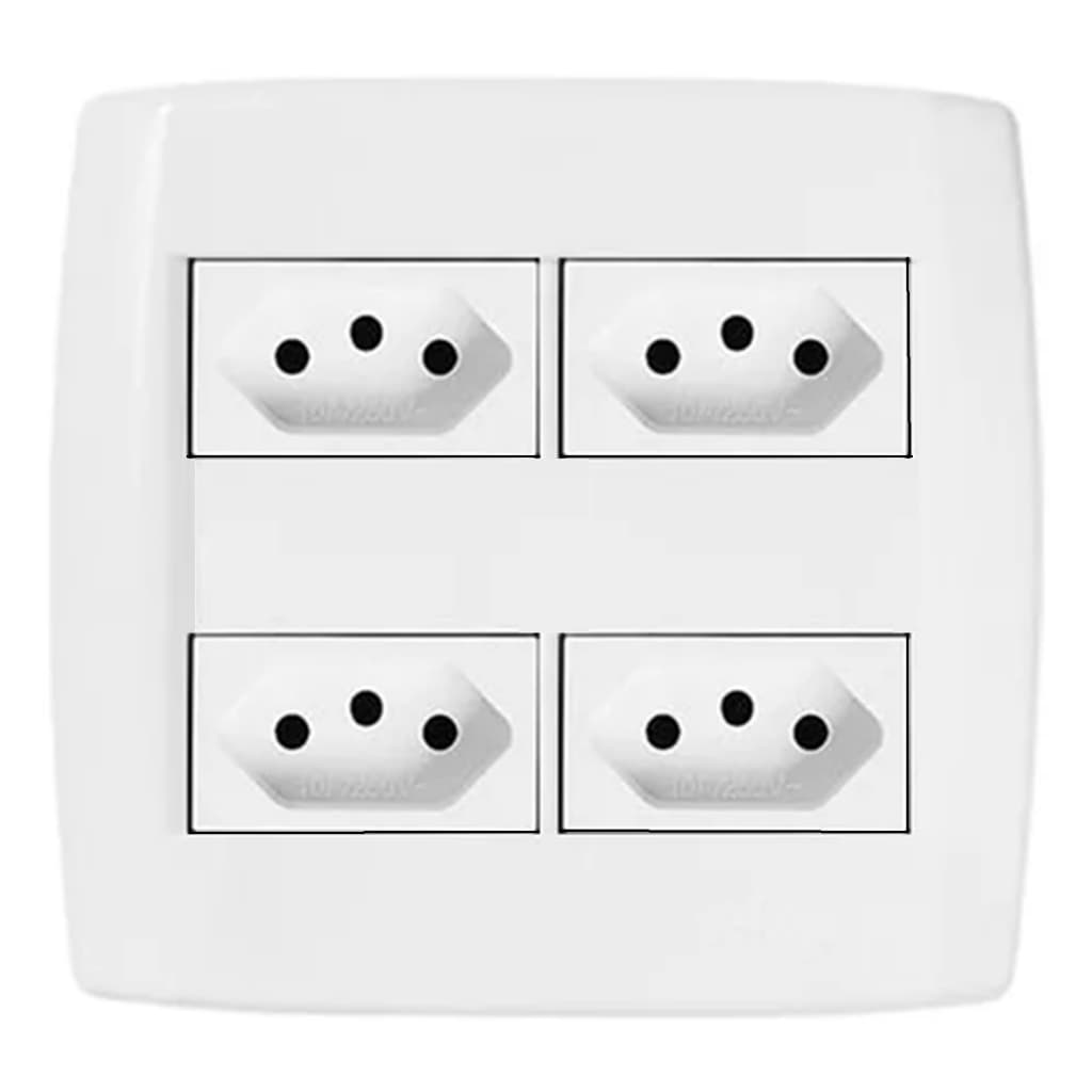Tomada 4x4 com 4 Tomadas Modular Pluzie Pluzi Branca