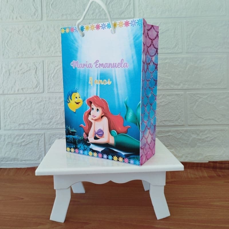 Sacolinha Personalizada Lembrancinha- Ariel Pequena Sereia Pegue e Monte