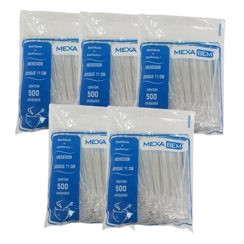 Kit Mexedor Cristal 11cm Drinque Café Chá Mexa Bem 2500 Unidades