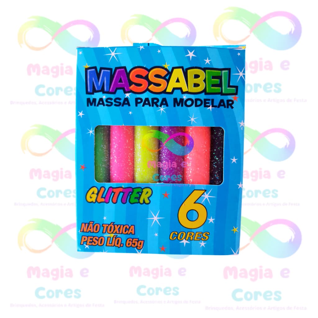 1 CAIXA DE MASSINHA PARA MODELAR 65G C/ GLITTER C/ 6 UNID