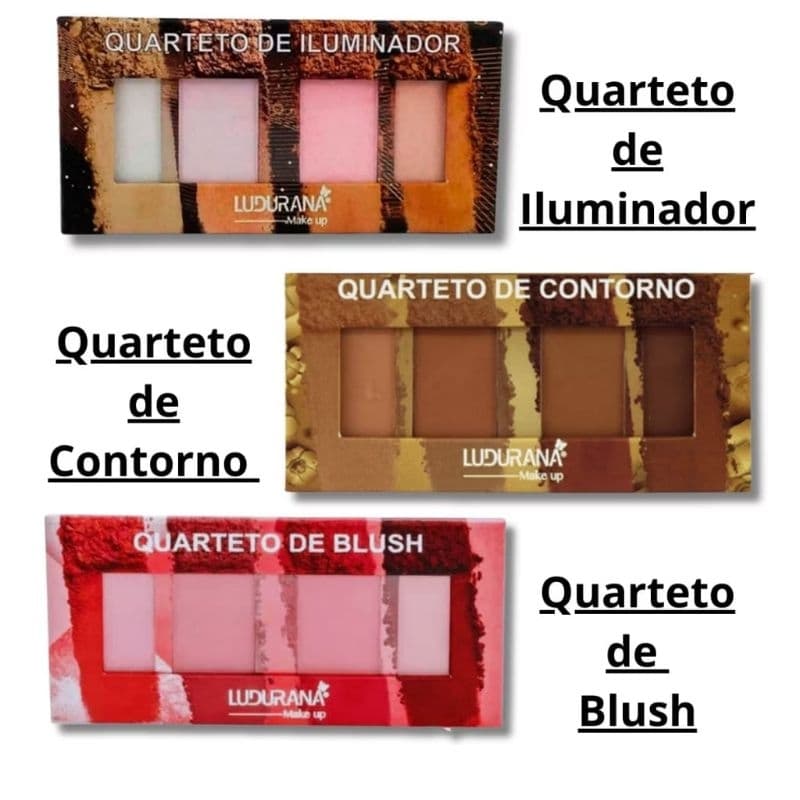 Jogo Com 3 Quartetos Ludurana Blush + Contorno + Iluminador ** Nova Embalagem Ecológica**