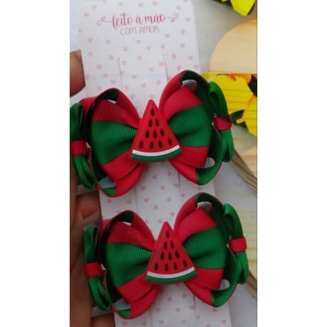 laço infantil de menina/laço parzinho/laço com aplique de melancia/laço tanto no bico de pat ou na faixinha de bb/cod005