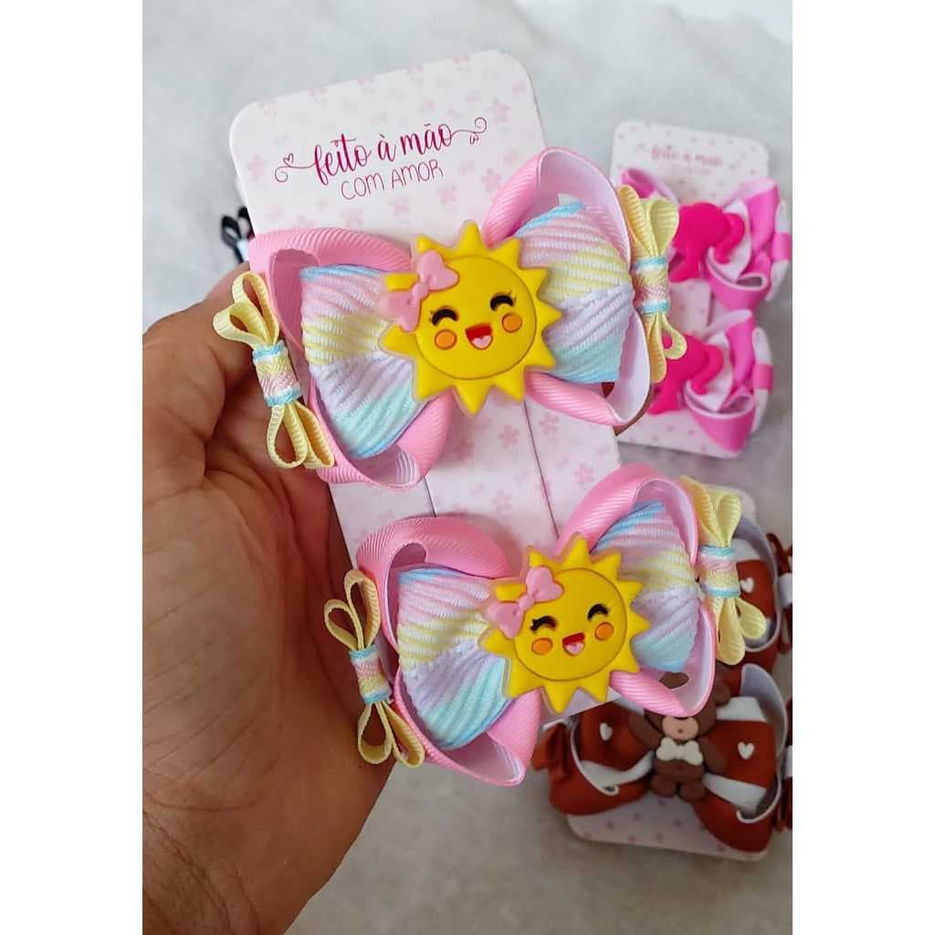 laço infantil de menina/laço parzinho/laço com aplique de sol/bico de pato, Xuxinha ou faixa de bebê/cod005