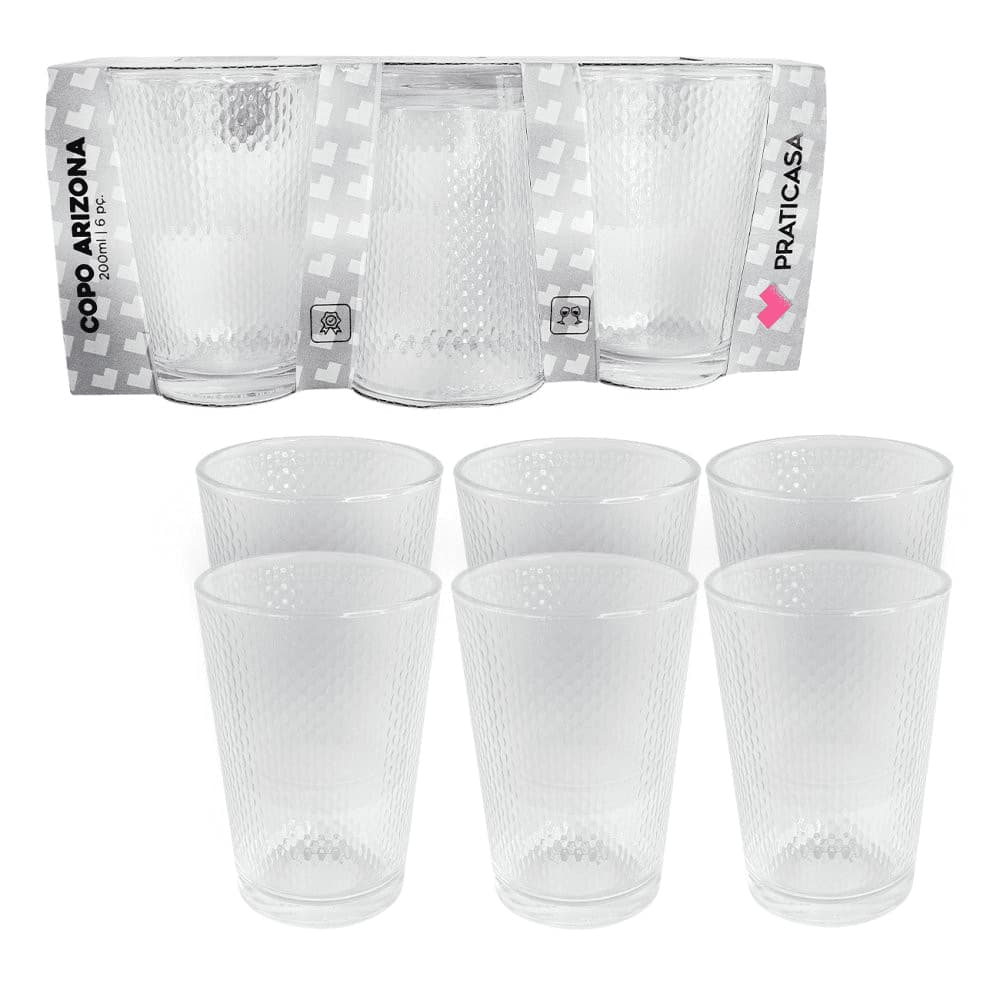 Kit 6 Copos de Vidro 200ml Arizona Transparente