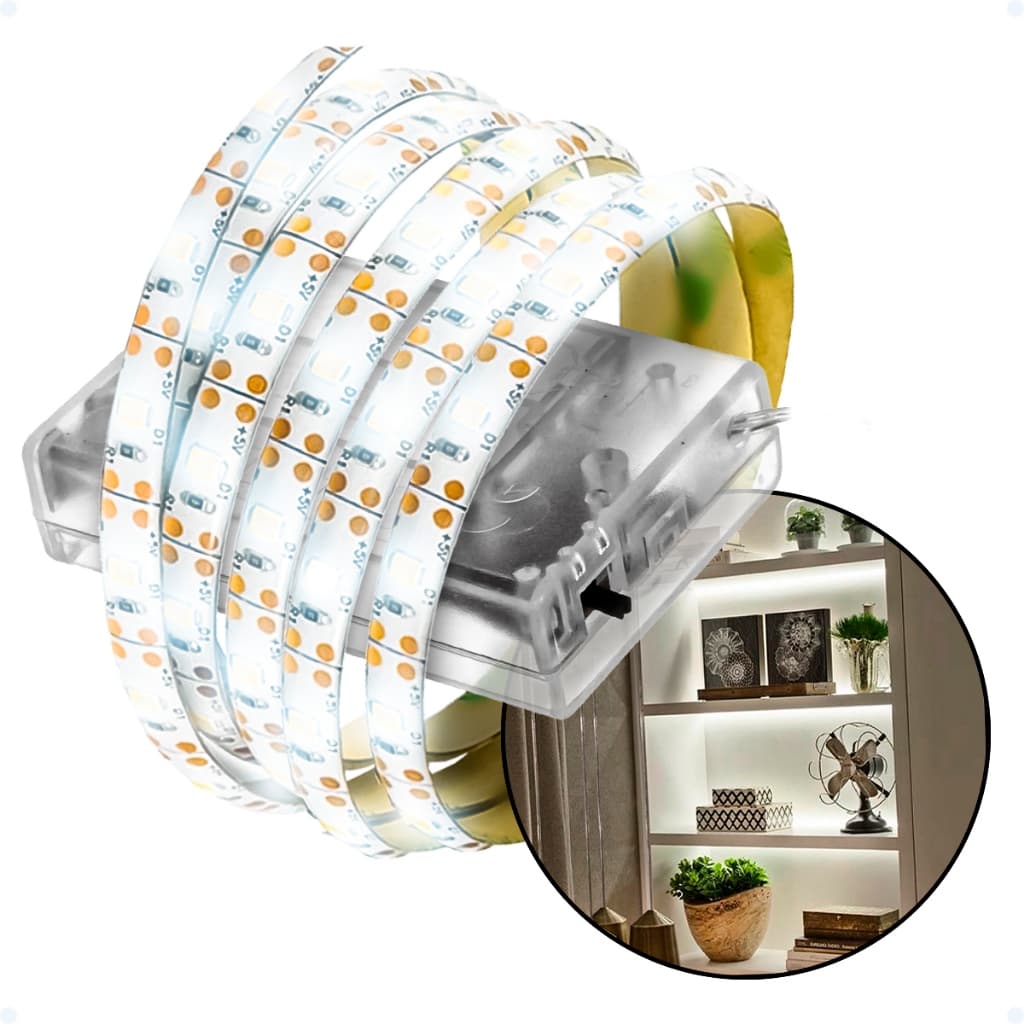 Fita Led RGB 2 Metros 120 Leds a Pilha Auto Colante Para Quarto Sala Tv Cordão Varal Decoração