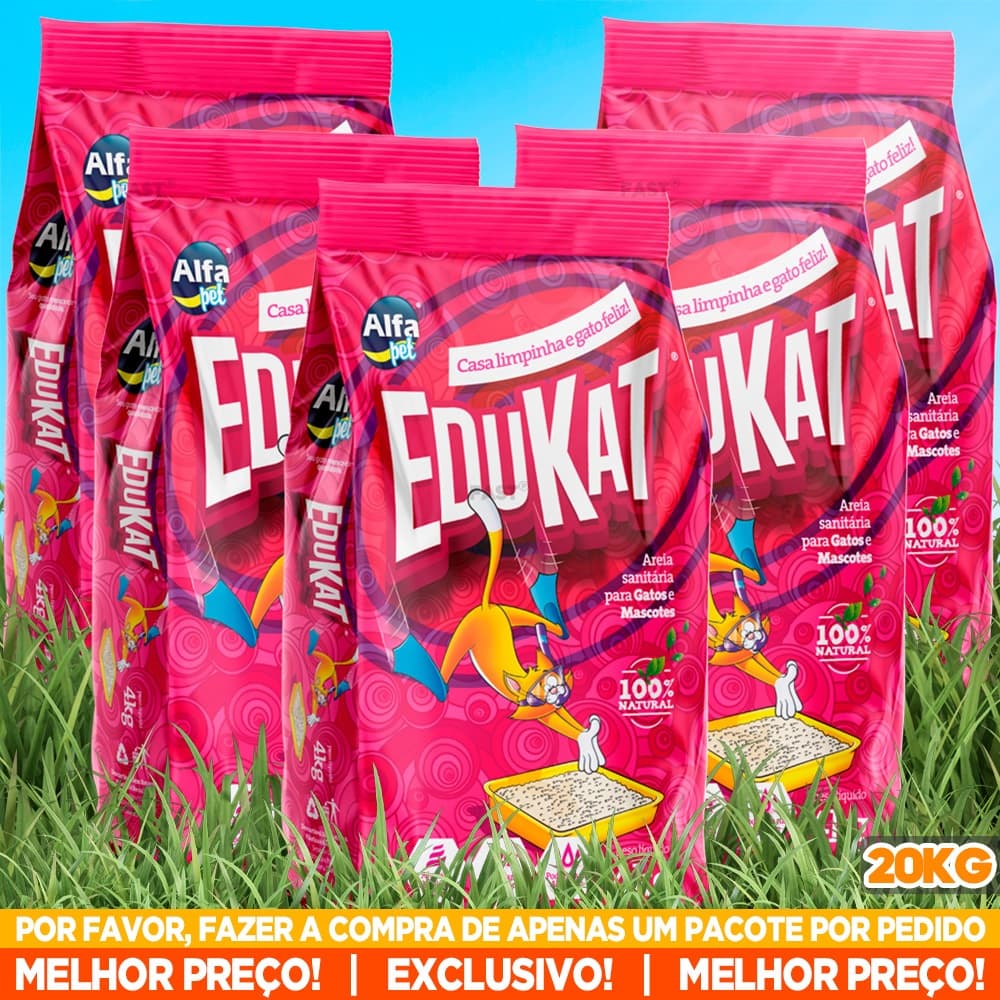 Kit 5 Pacotes Fardo 20KG EduKat Areia Granulado Higiênico Perfumado Banheiro Sanitário para Gatos Com Alta Absorção