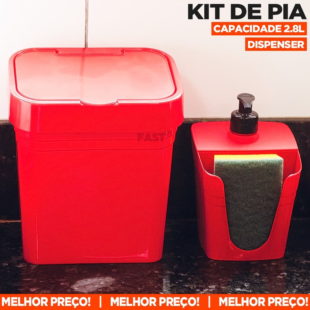 Kit Lixeira de Pia Com Dispenser Porta Detergente Produto de Limpeza de Pia Louça Prato Organizador de Lixo para Cozinha