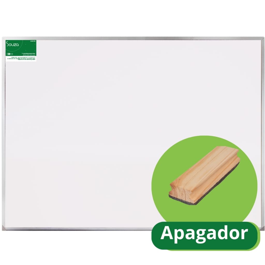 Lousa Quadro Branco 80x60 Cm Didática Média Moldura De Alumínio + Apagador Madeira Pinus