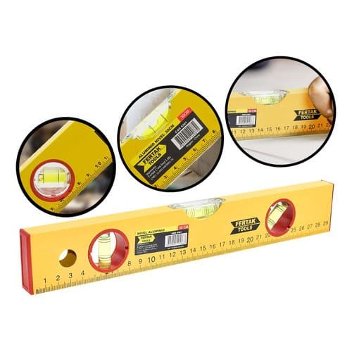 Nível De Alumínio Profissional Amarelo 3 Bolhas 30 Ou 60 cm Régua de Pedreiro Prumo Obras Construção