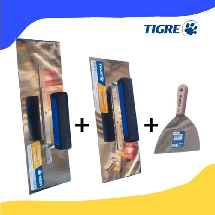 KIT DUAS DESEMPENADEIRAS INOX  TIGRE COM ESPATULA INOX 5 POLEGADAS. em estoque.