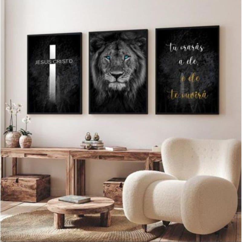 Quadro grande leão Judá 120x60cm moderno decorativo luxo 4k Motivaçao Leao De Judá
