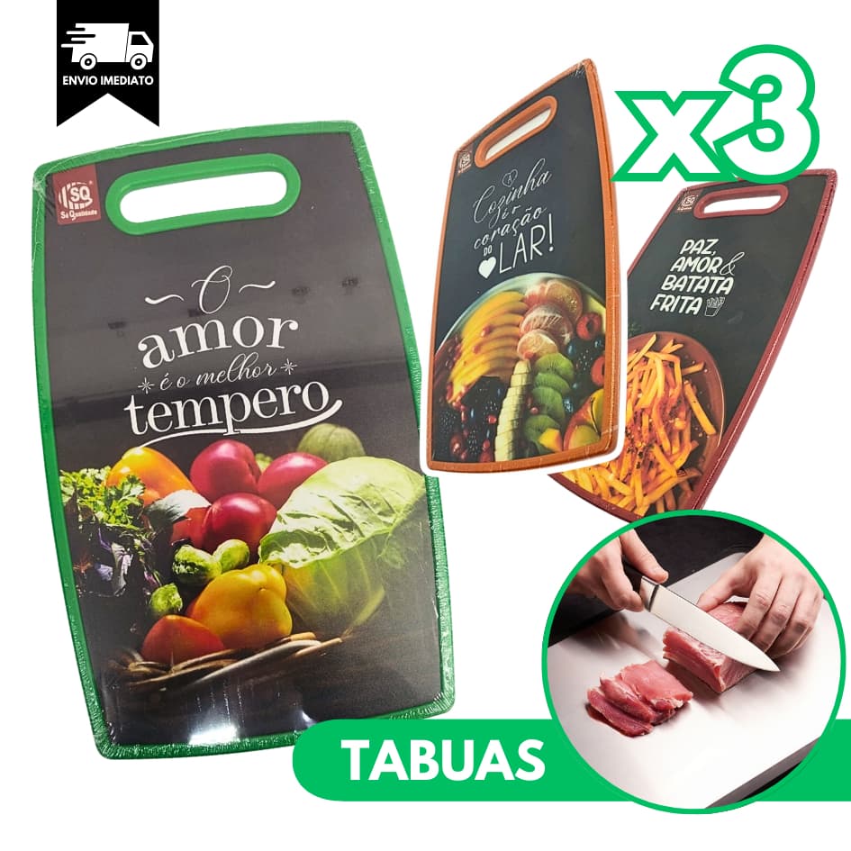 Kit 3 Tábuas de Corte Grande de Cozinha para Legumes Salada Corte Carne Comida Louça Casa Churrasco